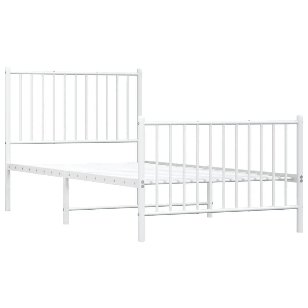 Metal Bed Frame without Mattress with Footboard White 90x190 cm