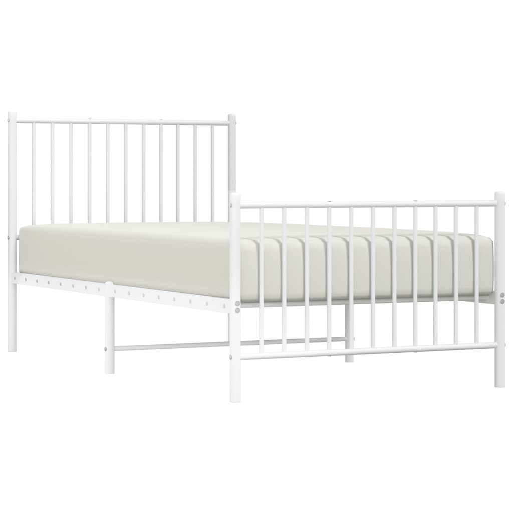 Metal Bed Frame without Mattress with Footboard White 90x190 cm