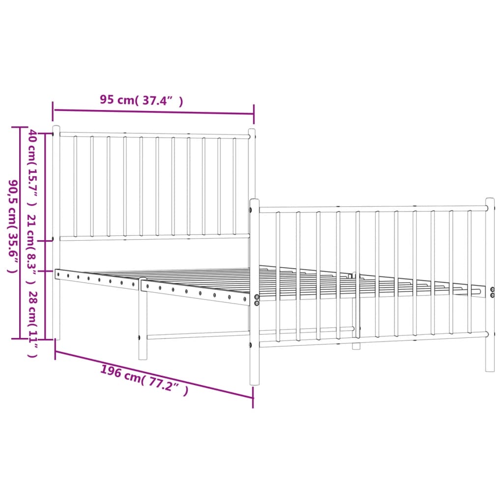 Metal Bed Frame without Mattress with Footboard White 90x190 cm