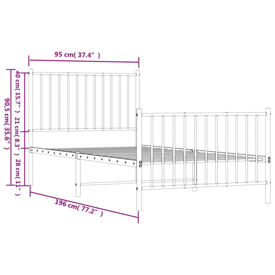 Metal Bed Frame without Mattress with Footboard White 90x190 cm