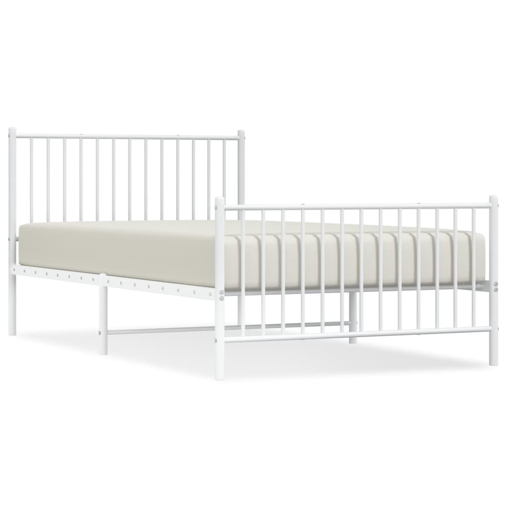 Metal Bed Frame without Mattress with Footboard White 107x203 cm King Single