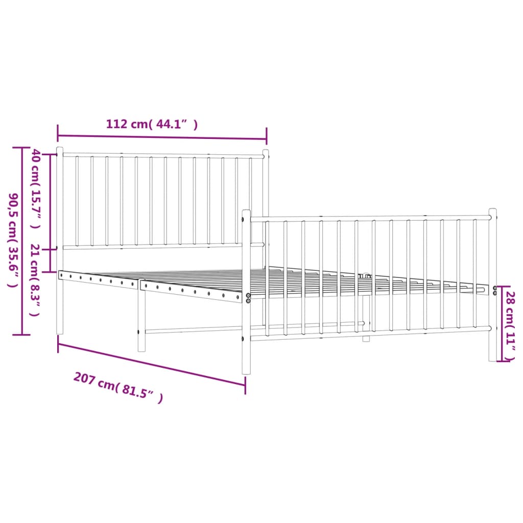 Metal Bed Frame without Mattress with Footboard White 107x203 cm King Single