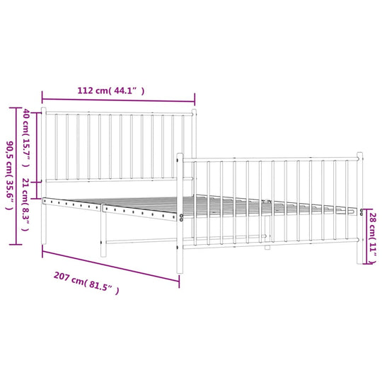 Metal Bed Frame without Mattress with Footboard White 107x203 cm King Single