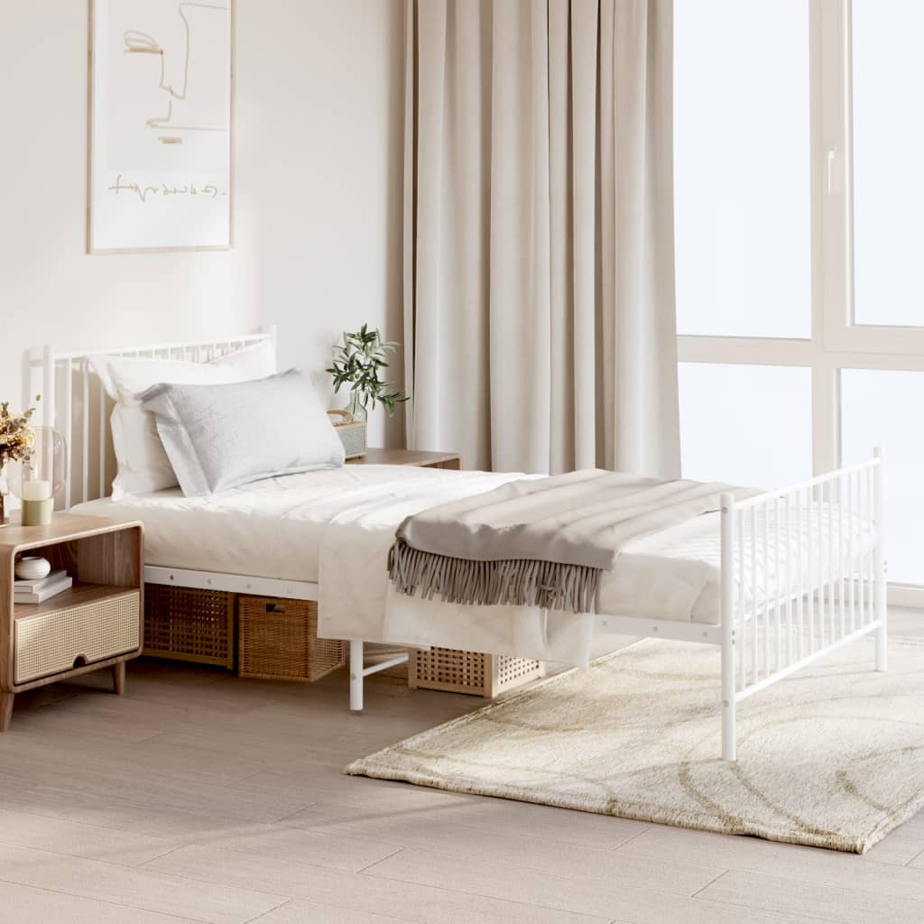 Metal Bed Frame without Mattress with Footboard White 107x203 cm King Single