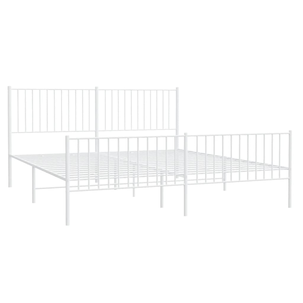 Metal Bed Frame without Mattress with Footboard White 183x203 cm King