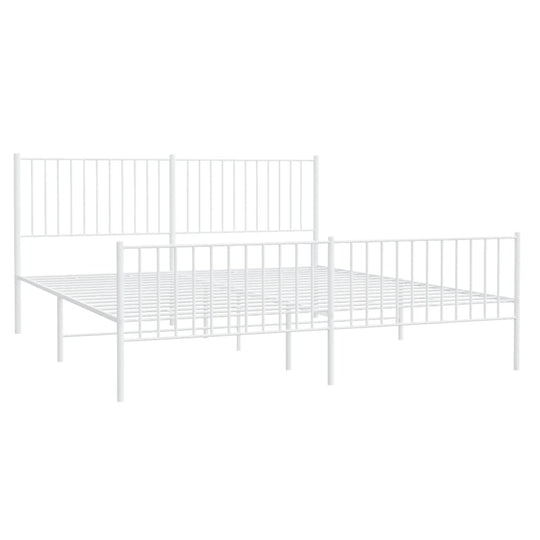 Metal Bed Frame without Mattress with Footboard White 183x203 cm King