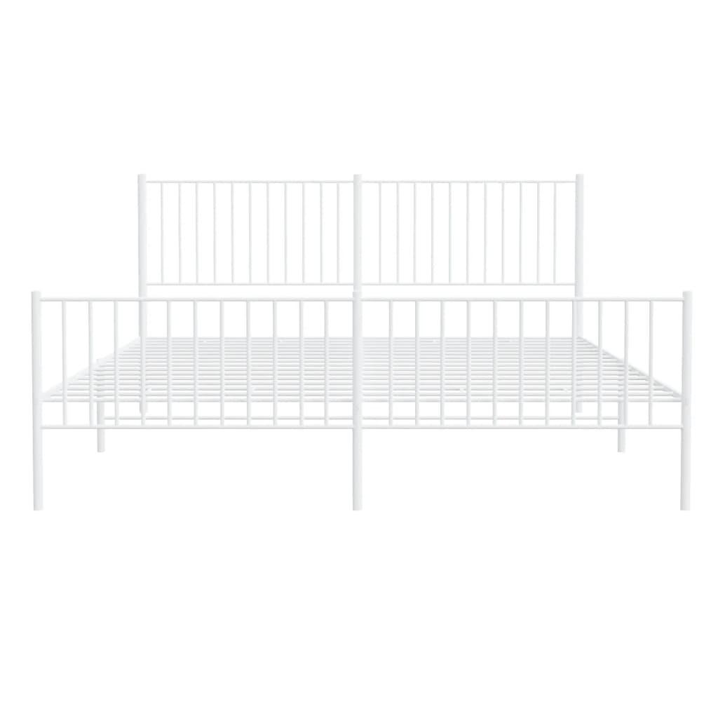 Metal Bed Frame without Mattress with Footboard White 183x203 cm King