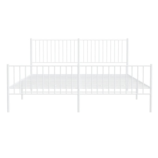 Metal Bed Frame without Mattress with Footboard White 183x203 cm King