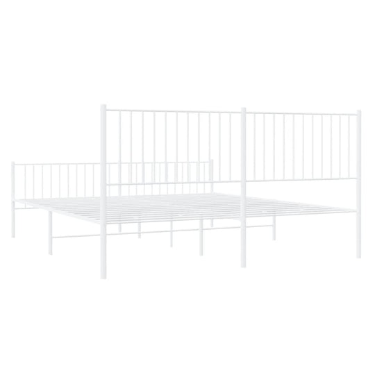 Metal Bed Frame without Mattress with Footboard White 183x203 cm King