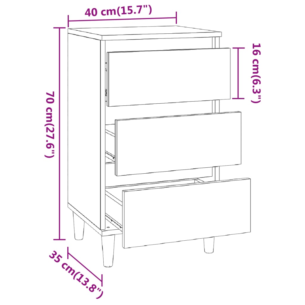 Bedside Cabinet Black 40x35x70 cm Engineered Wood