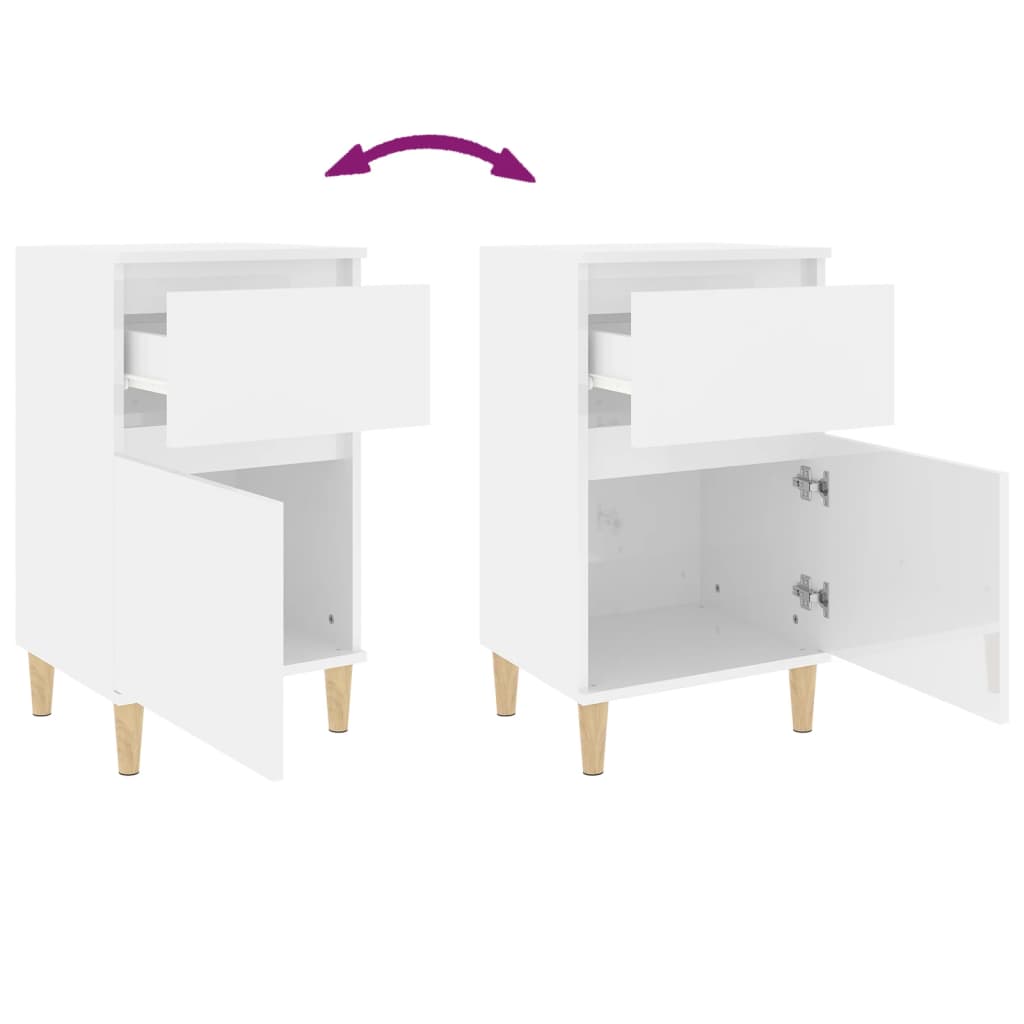 Bedside Cabinets 2 pcs High Gloss White 40x35x70 cm