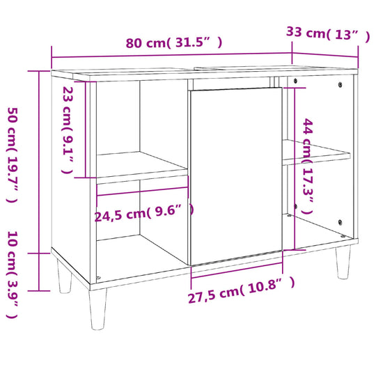 Sink Cabinet Smoked Oak 80x33x60 cm Engineered Wood