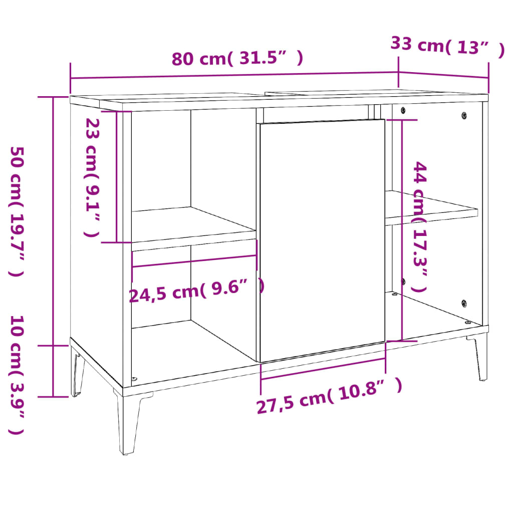 Sink Cabinet Black 80x33x60 cm Engineered Wood