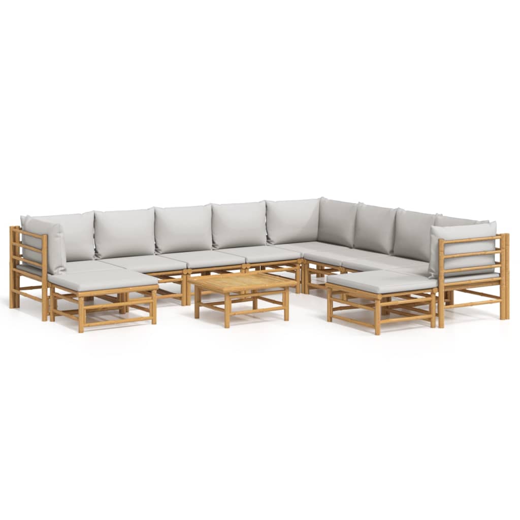 11 Piece Garden Lounge Set with Light Grey Cushions Bamboo