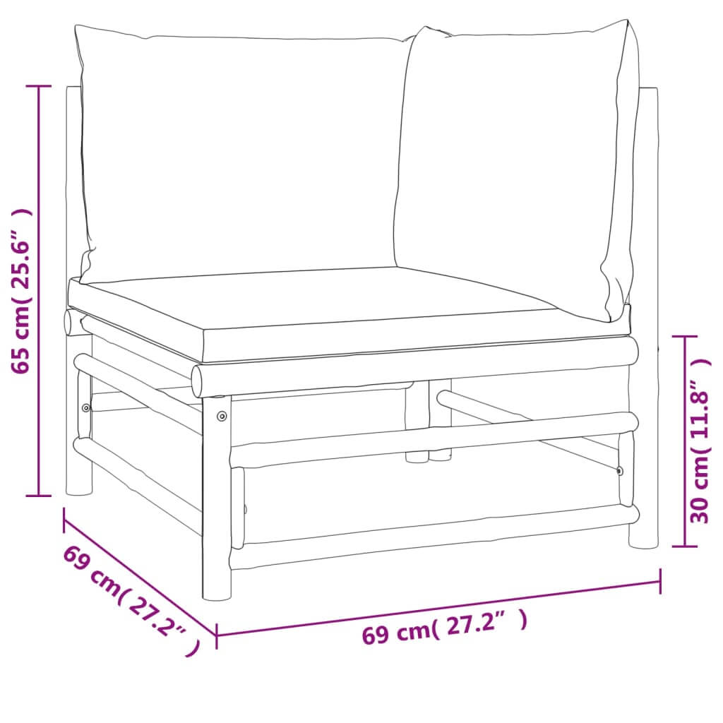 12 Piece Garden Lounge Set with Light Grey Cushions Bamboo