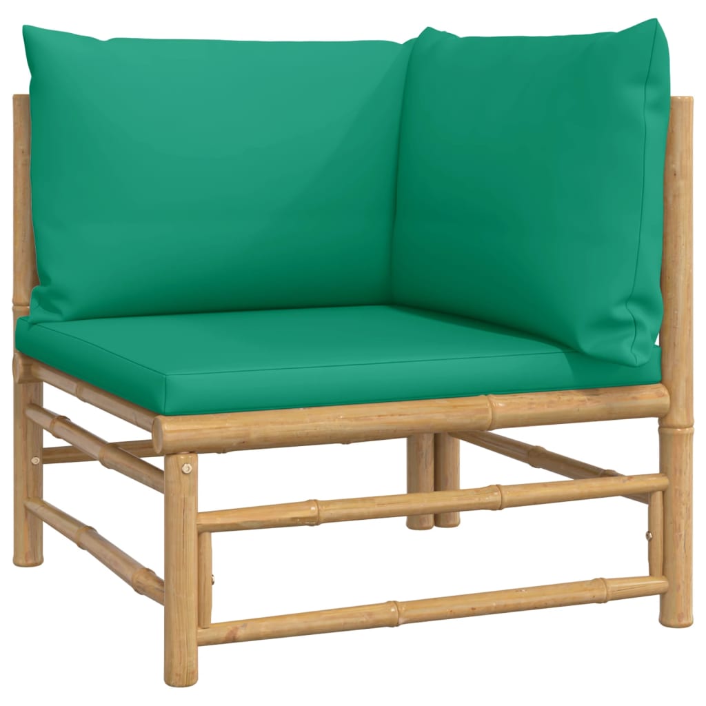 10 Piece Garden Lounge Set with Green Cushions  Bamboo