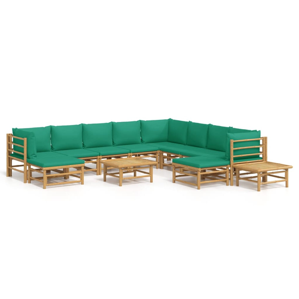 12 Piece Garden Lounge Set with Green Cushions  Bamboo