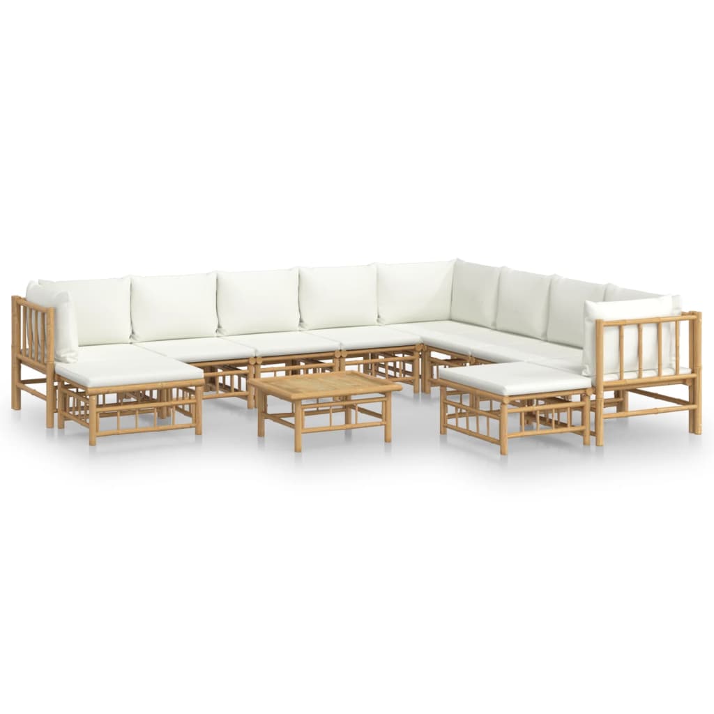 11 Piece Garden Lounge Set with Cream White Cushions  Bamboo