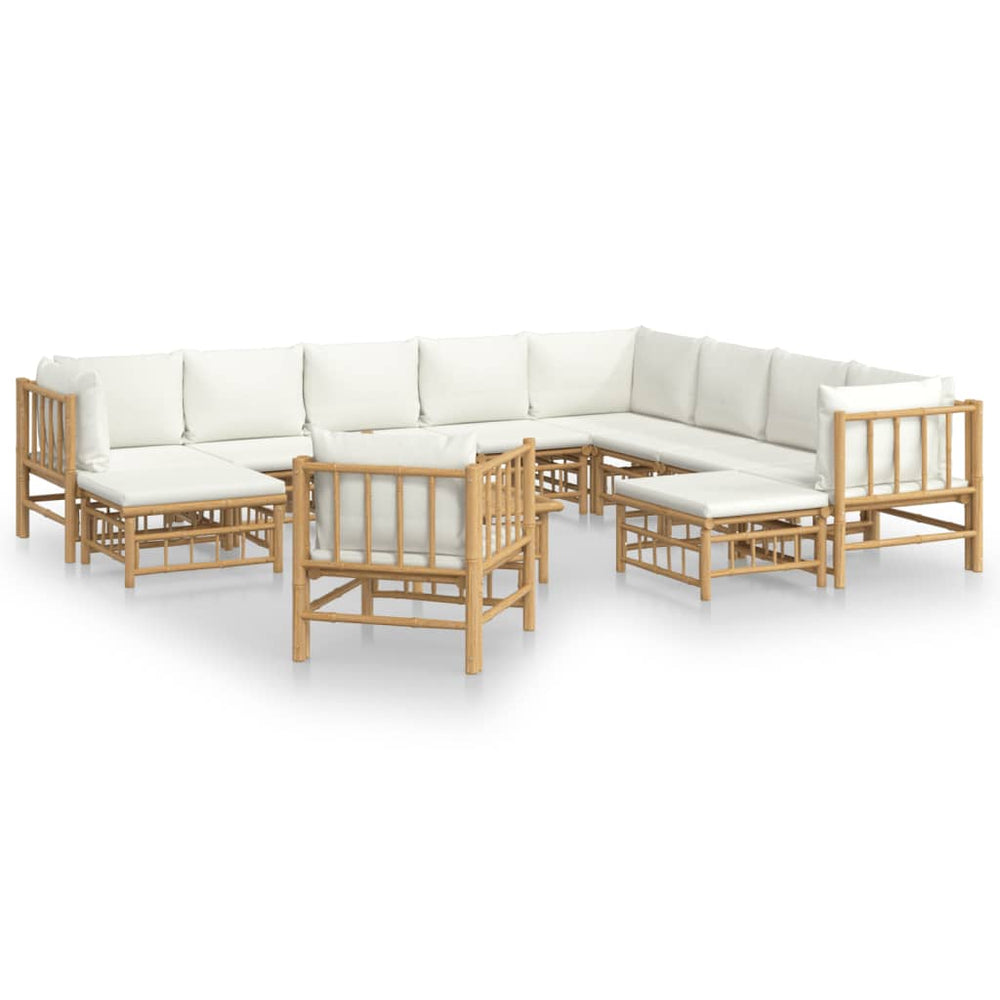 12 Piece Garden Lounge Set with Cream White Cushions  Bamboo