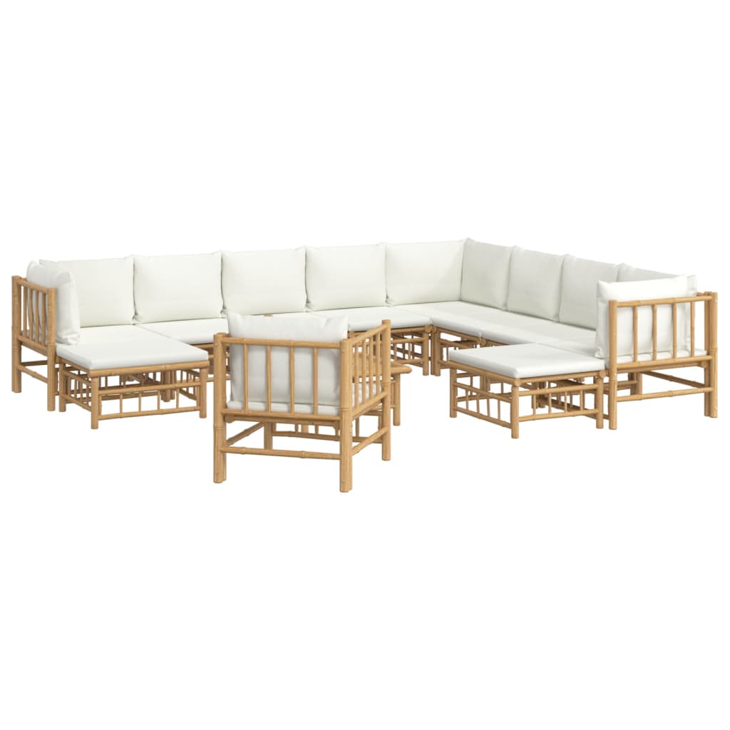 12 Piece Garden Lounge Set with Cream White Cushions  Bamboo