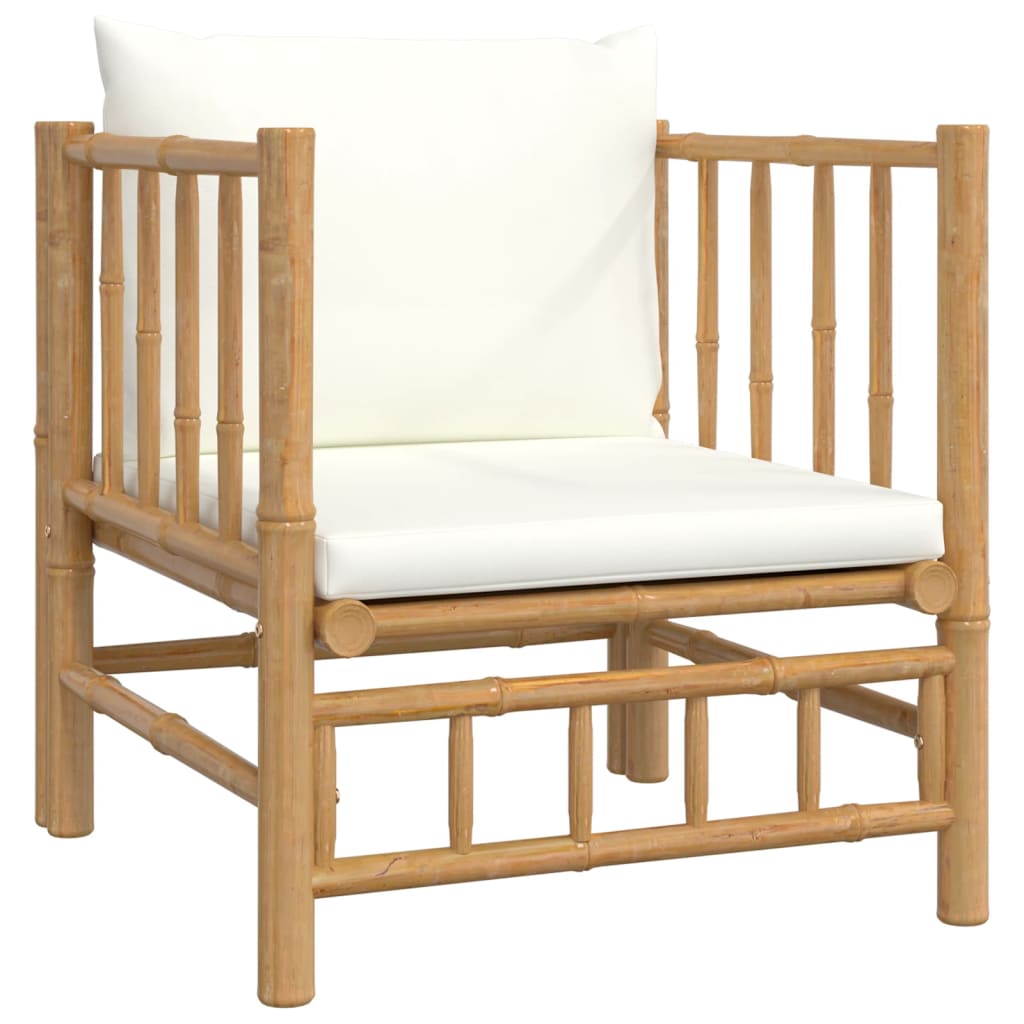 12 Piece Garden Lounge Set with Cream White Cushions  Bamboo