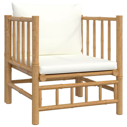 12 Piece Garden Lounge Set with Cream White Cushions  Bamboo