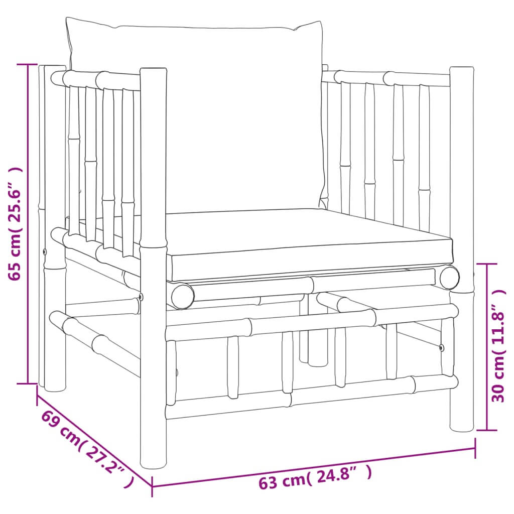 12 Piece Garden Lounge Set with Cream White Cushions  Bamboo