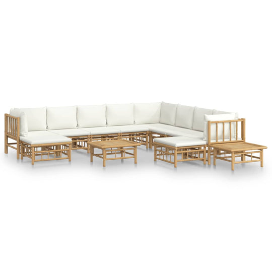 12 Piece Garden Lounge Set with Cream White Cushions  Bamboo