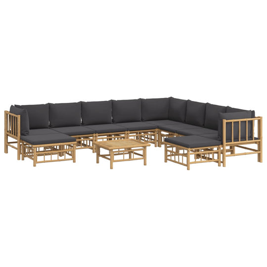 11 Piece Garden Lounge Set with Dark Grey Cushions  Bamboo