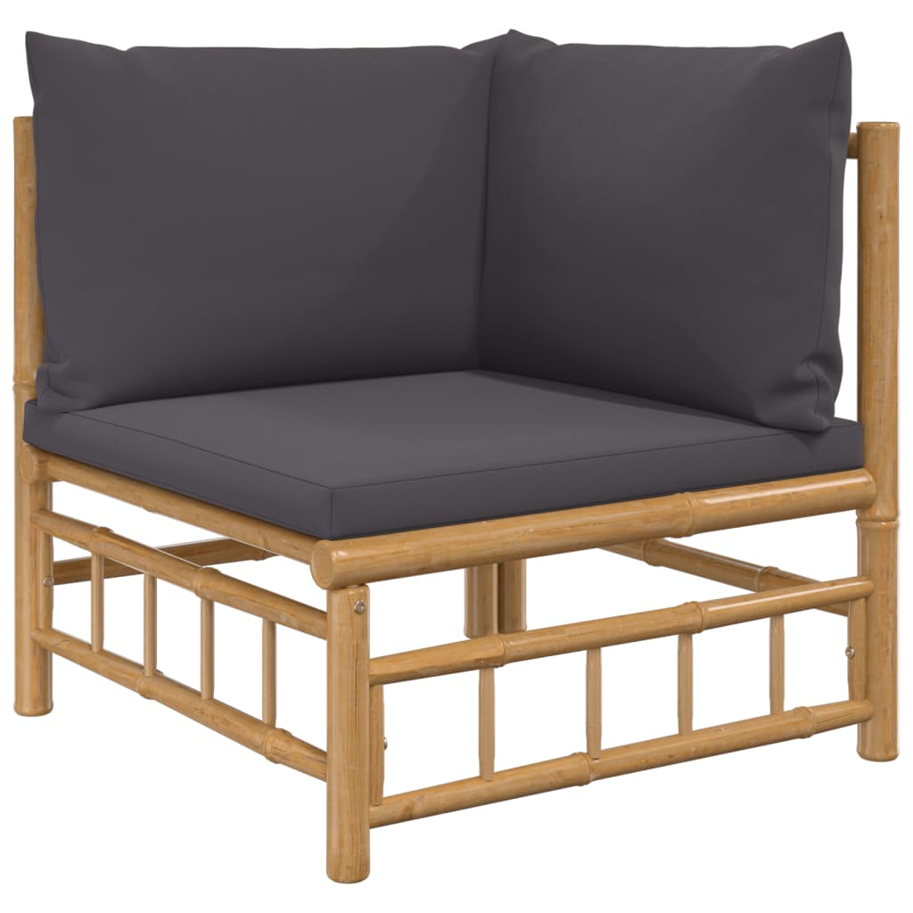 11 Piece Garden Lounge Set with Dark Grey Cushions  Bamboo