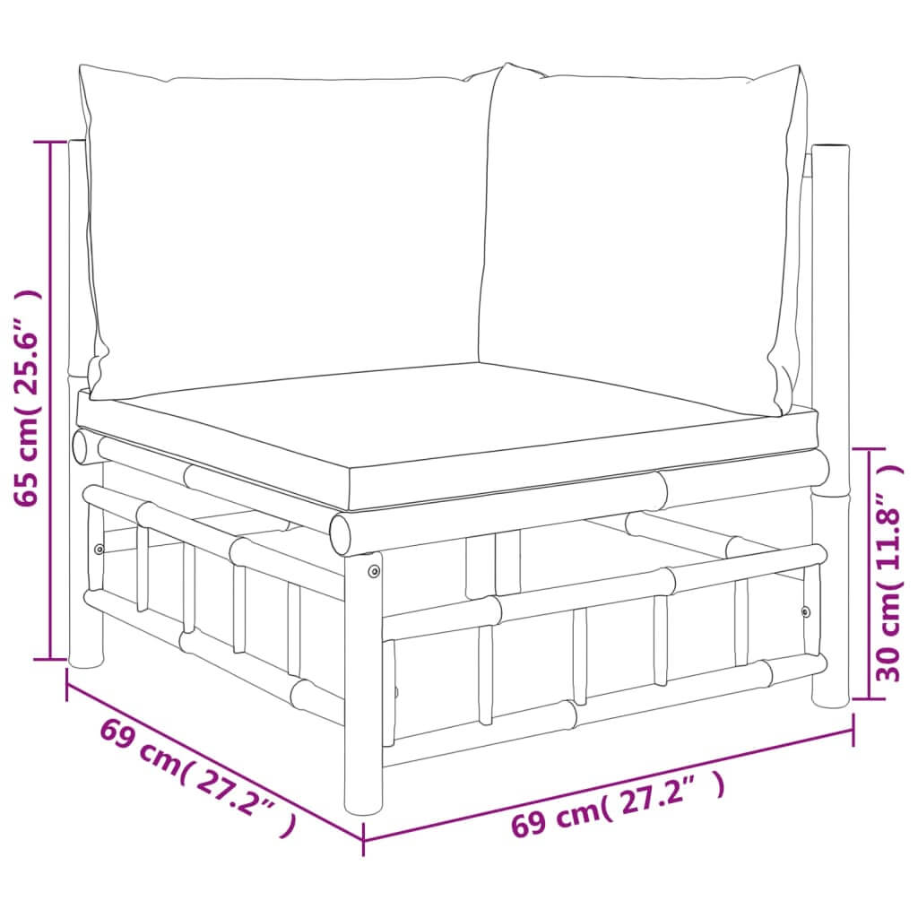 12 Piece Garden Lounge Set with Dark Grey Cushions  Bamboo