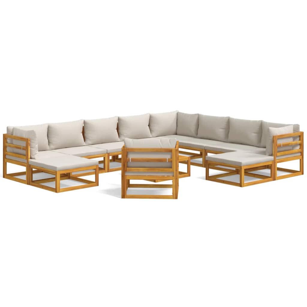 12 Piece Garden Lounge Set with Light Grey Cushions Solid Wood