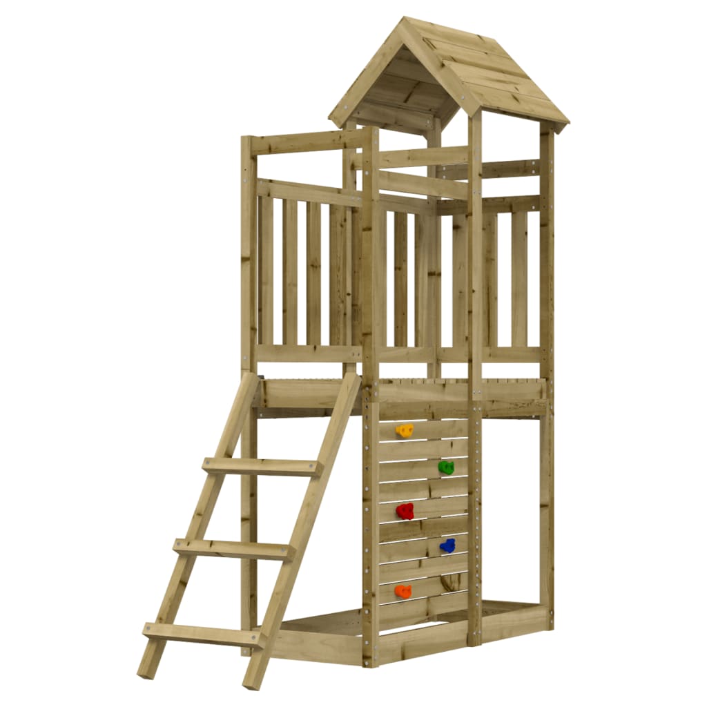 Affordable outdoor playset made of impregnated pine wood with climbing feature, ideal for DIY setup, offering quality and luxe play experience.