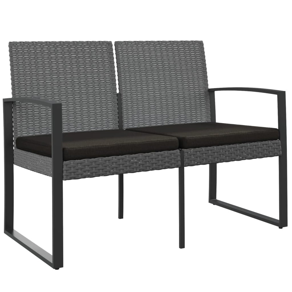 2-Seater Garden Bench with Cushions Dark Grey PP Rattan