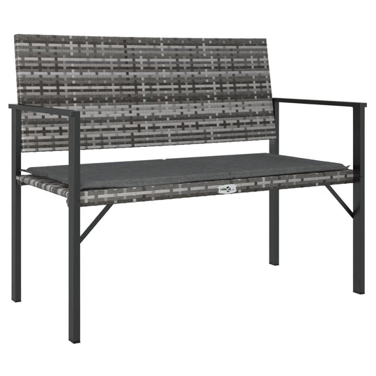 2-Seater Garden Bench with Cushion Grey Poly Rattan