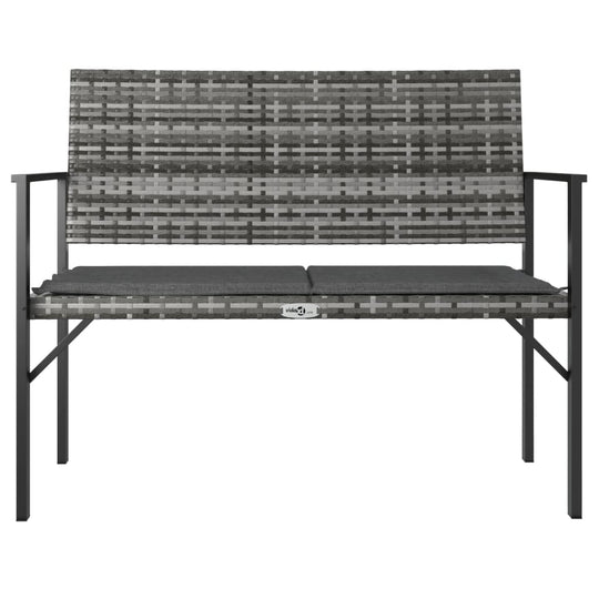 2-Seater Garden Bench with Cushion Grey Poly Rattan