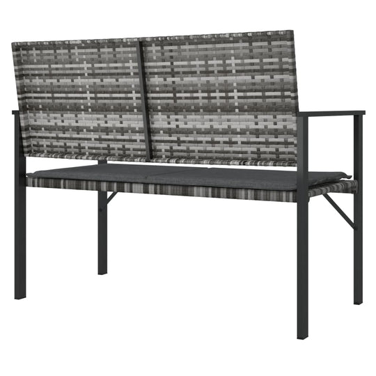 2-Seater Garden Bench with Cushion Grey Poly Rattan