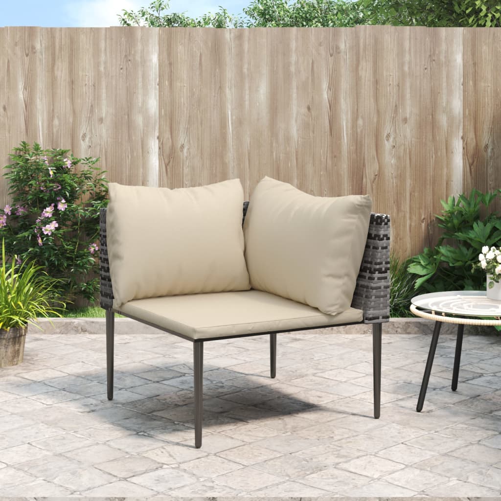 Garden Corner Sofa with Cushions Grey Poly Rattan