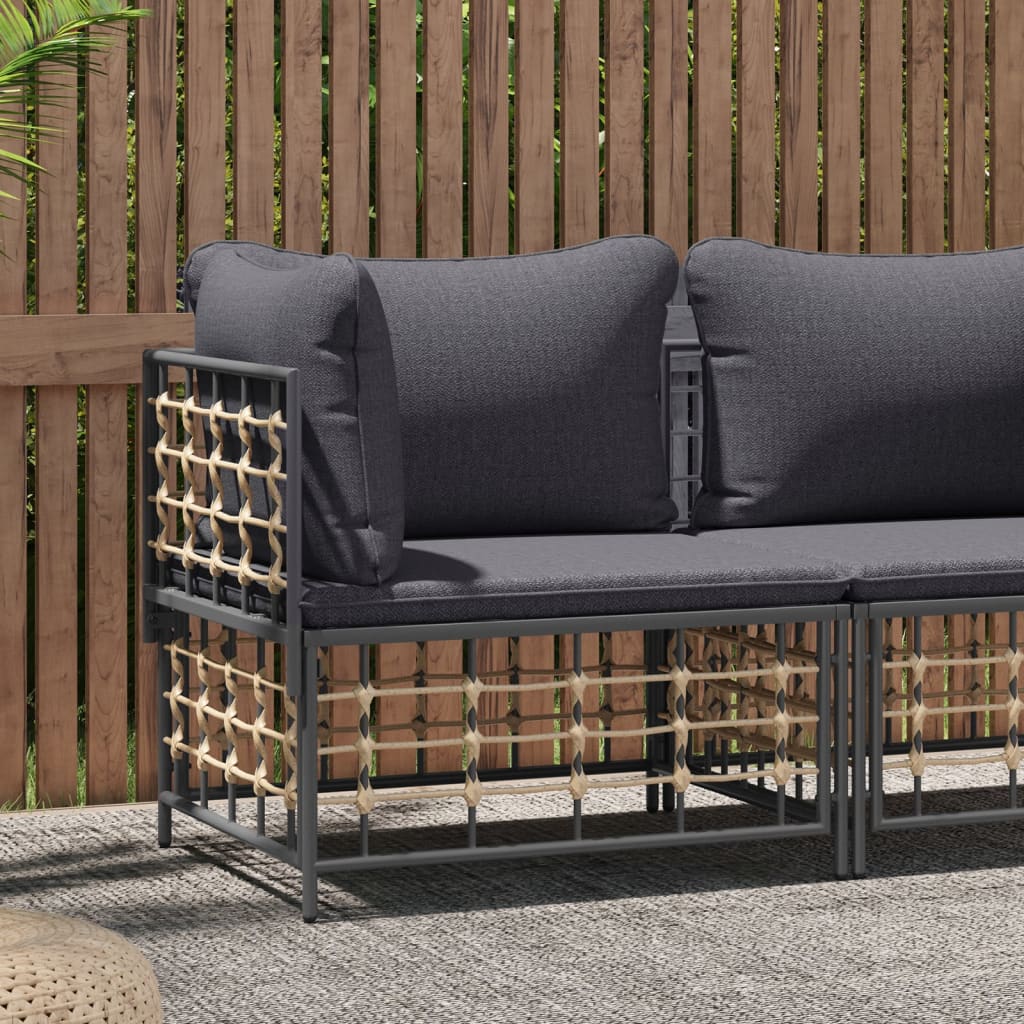 Garden Corner Sofa with Dark Grey Cushions Poly Rattan