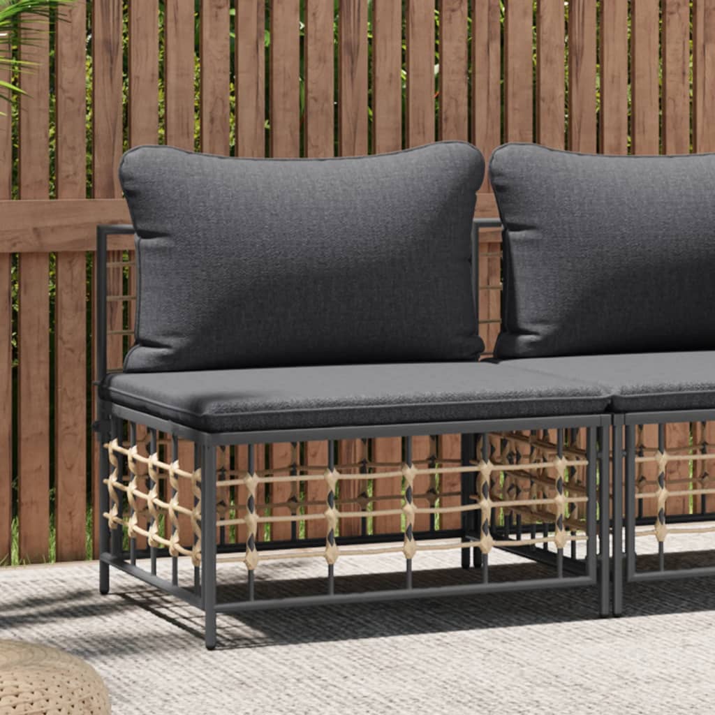 Garden Middle Sofa with Dark Grey Cushions Poly Rattan