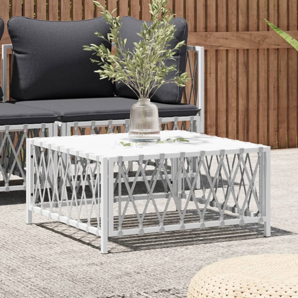 Garden Table White 70x70x34 cm Woven Fabric