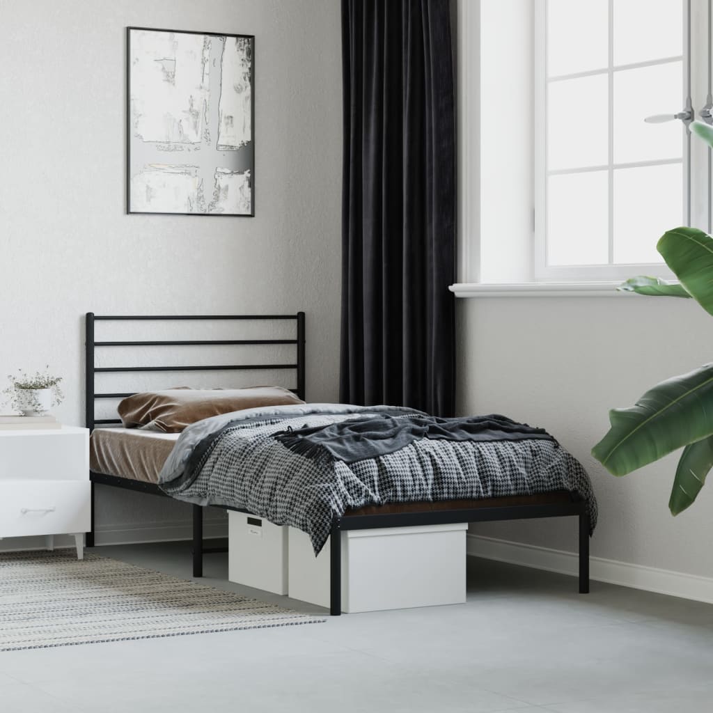 Metal Bed Frame without Mattress with Headboard Black 90x190 cm