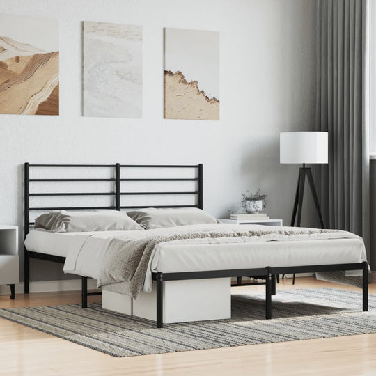 Metal Bed Frame without Mattress with Headboard Black 135x190 cm