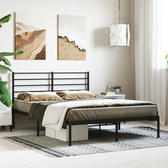 Metal Bed Frame without Mattress with Headboard Black 135x190 cm