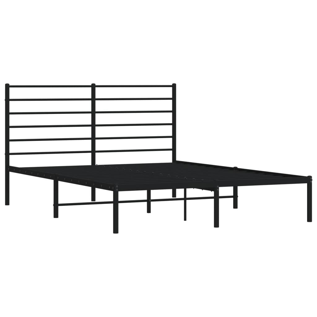 Metal Bed Frame without Mattress with Headboard Black 150x200 cm