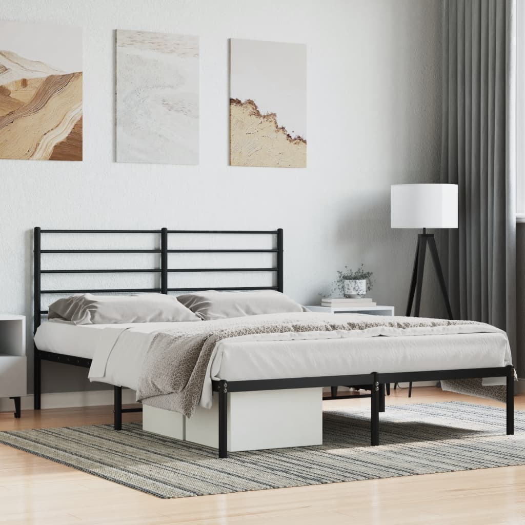 Metal Bed Frame without Mattress with Headboard Black 150x200 cm