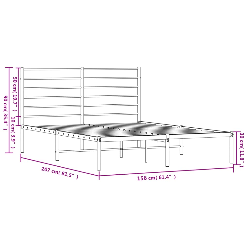 Metal Bed Frame without Mattress with Headboard Black 150x200 cm