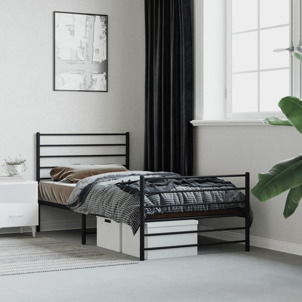 Metal Bed Frame without Mattress with Footboard Black 107x203 cm King Single