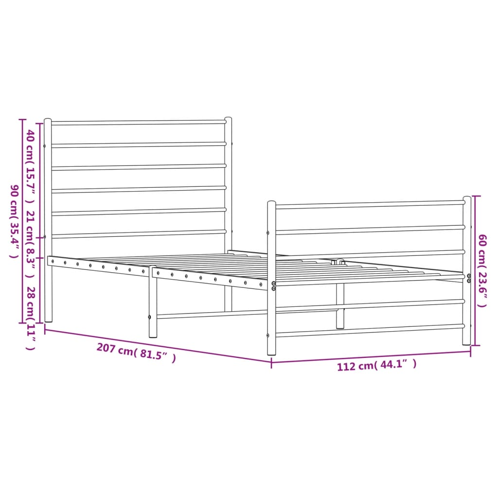 Metal Bed Frame without Mattress with Footboard Black 107x203 cm King Single