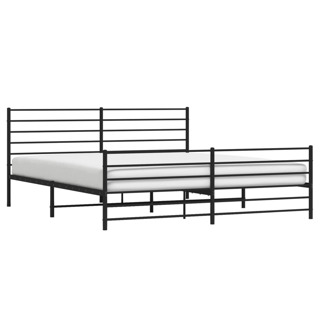 Metal Bed Frame without Mattress with Footboard Black 183x203 cm King